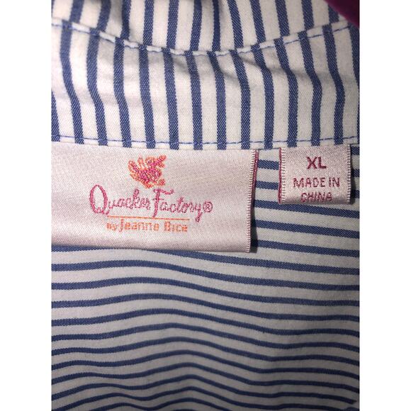 Quacker Factory Shirt Size XL Tie Front Embroidered Blue Nautical Patriotic - Picture 2 of 8